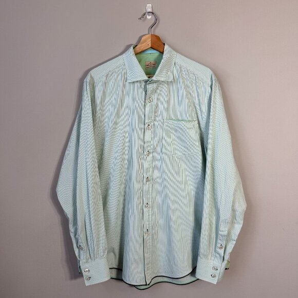 Tommy Bahama Jeans Striped Button Down Shirt Men's Large Blue Ivory Preppy Dad - Picture 2 of 14